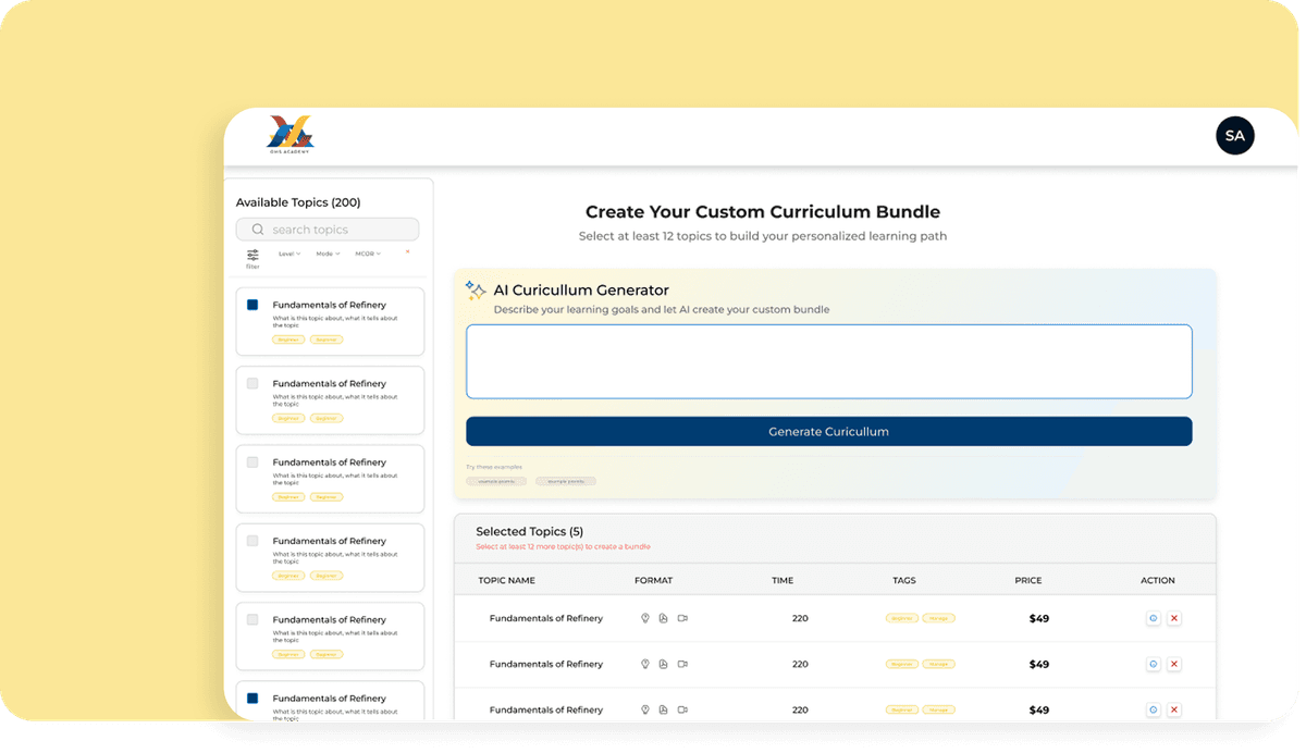 Custom curriculum builder